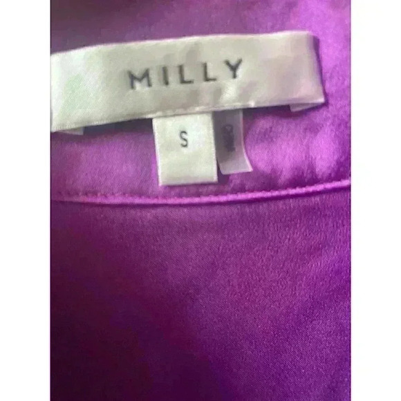 MILLY Nancy Asymmetrical Top Satin Cowl Neck Purple Blouse Top Size Small - Picture 12 of 13
